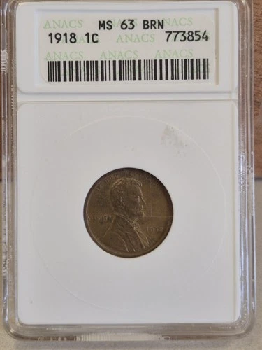 1918 ANACS MS63 BN Lincoln Wheat Cent Old Soapbox Holder