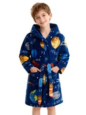 Boys Girls Robe Cute Pattern Soft Fleece Girls Bathrobe Hooded Toddler Robe S...