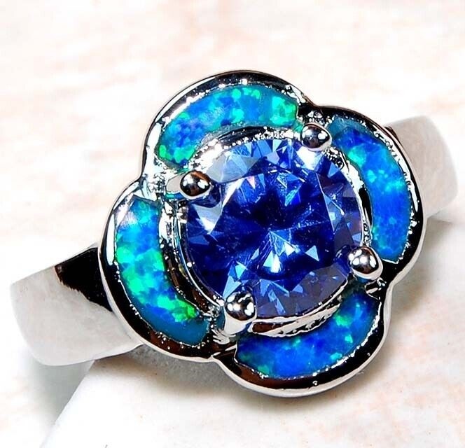 Australian Opal Inlay 925 Sterling Silver Ring Sz 6 GA4-6
