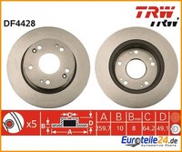 2 St. Bremsscheibe Trw DF4428 FüR Honda Accord Vii
