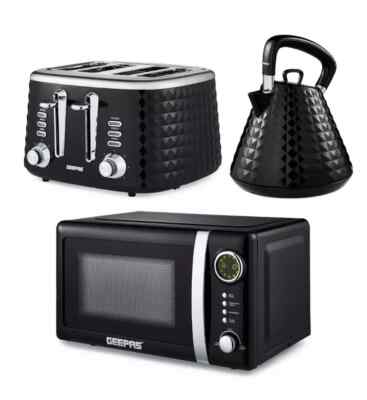 GEEPAS Digital 20L Mikrowelle, Argyle 1,7L Wasserkocher & 4 Scheiben Toaster Set | Schwarz
