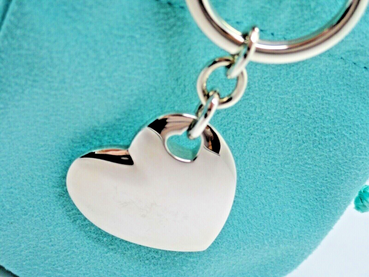 Tiffany & Co. Sterling Silver Double Heart Tag Charm Keychain Key