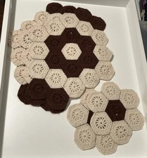 Vtg Lot Of 5 Hexagon Crochet Doilies Handmade Coasters Place Mats Beige  brown