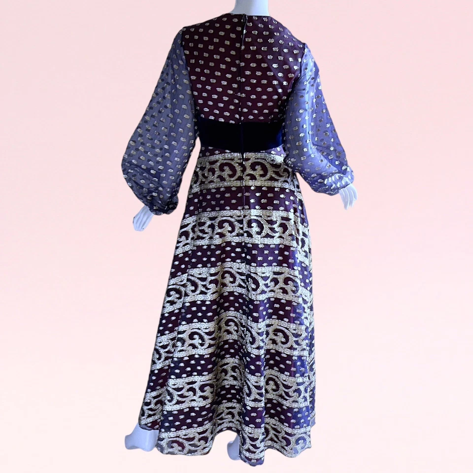 Vestido de noche de fiesta blusa de gasa metálica sin etiqueta de Gino Charles de colección de los años 70 Foto 4 de 4