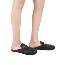 Handmade Men's Stylish Chitai Woven Black Leather Mules, Formal Party Slippers