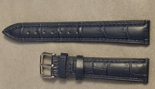 Croc Crocodile Grain Embossed Nay Blue Padded Leather Watch Band Strap 18mm