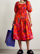 Farm Rio Good Vibes Midi Dress Organic Cotton Multi Red S;NWT