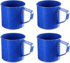 Blue Enamel Camping Coffee Mugs Metal Cups for Hiking and Camping Lot of 4 NEW