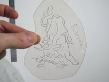 vtg 1960s 70s Tattoo Flash acetate stencil Angry Bull signed AN3