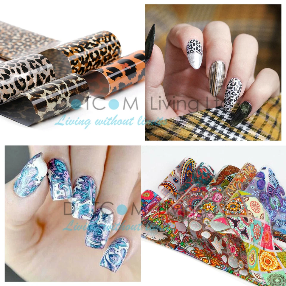 Nail Foils Nail Art Transfer Foil Glue Wraps Mixed Decal Stickers 50PCS Kit Set - Image 3 of 4