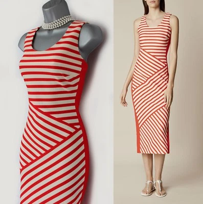 Robe Pente Midi En Jersey À Rayures Fines Karen Millen Taille 10 EU 38 - Photo 1/4
