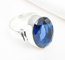Blue Sapphire Ring Lab-Created Gemstone Handmade 925 Sterling Silver Jewelry