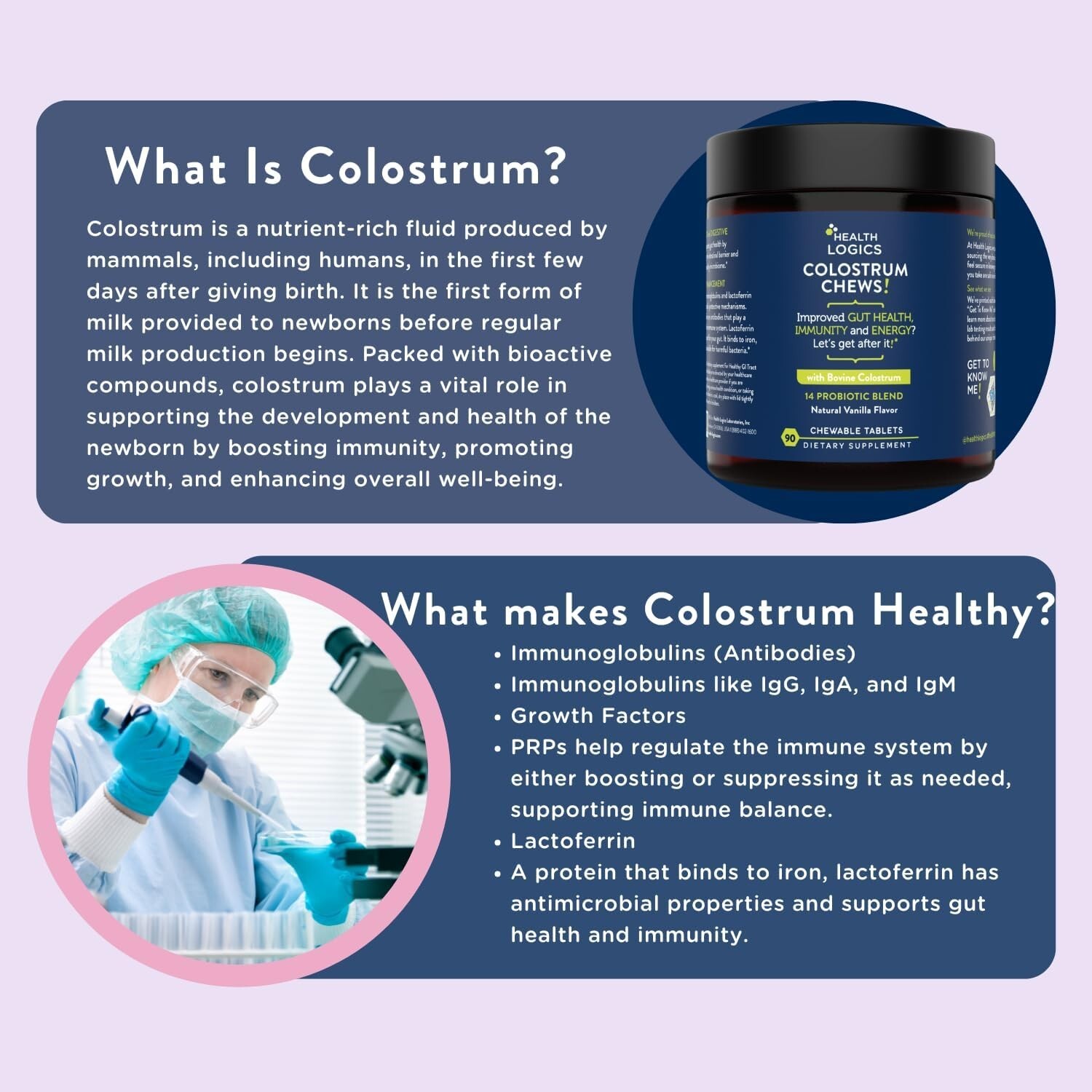 Health Logics Colostrum Chews-Colostrum Supplement 25% IgG for Gut Health, Im...