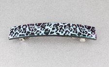 Grey Black cheetah print barrette plastic rectangle hair clip accessory 4.25"
