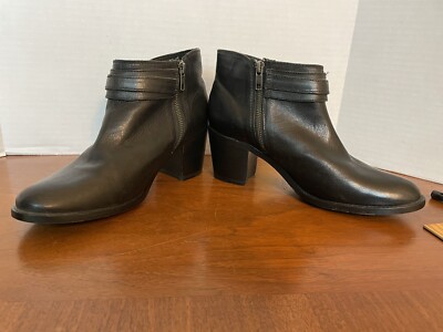 FRYE Janis Ring Boots Women 9B Black Leather Cowboy Sexy Ankle Zip Harness
