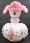 Fenton Rosalene Glass Messenger Melon Vase Painted By Marilyn Wagner 1997 #2603