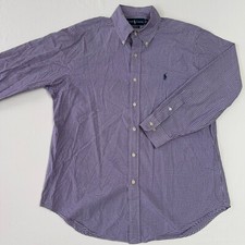Ralph Lauren Button Up Shirt Men 16/33 Purple Check Long Sleeve Blue Pony