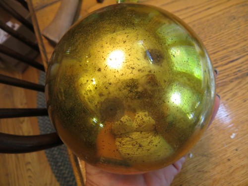 Large Antique 19th century Mercury Glass Kugel Christmas Ornament Gold 4.5" - Picture 5 of 7