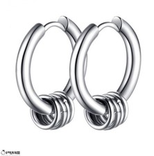 Stainless Steel Silver Rings Round Pendant Punk Huggie Ear Stud Hoop Earrings