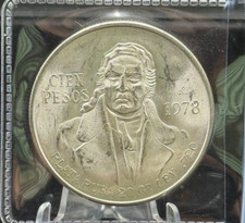 Mexico Cien 100 Pesos 1978, Jose Maria Morelos y Pavon .720 Silver Coin  Lot D
