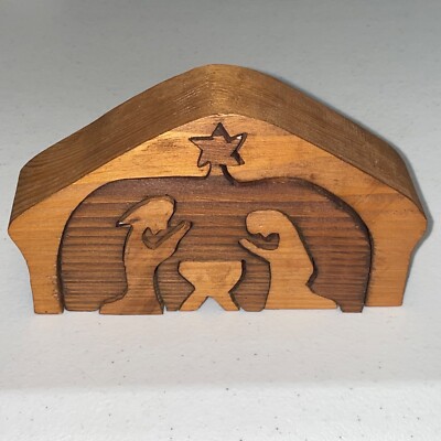 Artisan Handmade 5 Piece Wooden Nativity Manger Cut Out Puzzle Nesting Blocks