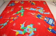 Handmade Child Quilt Vintage Robot Fabric. Lightweight. Approx. 33x43.5".