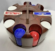 Vintage Poker Chip-Cards Carousel Victory of Chicago Brown Marble Plastic Caddy