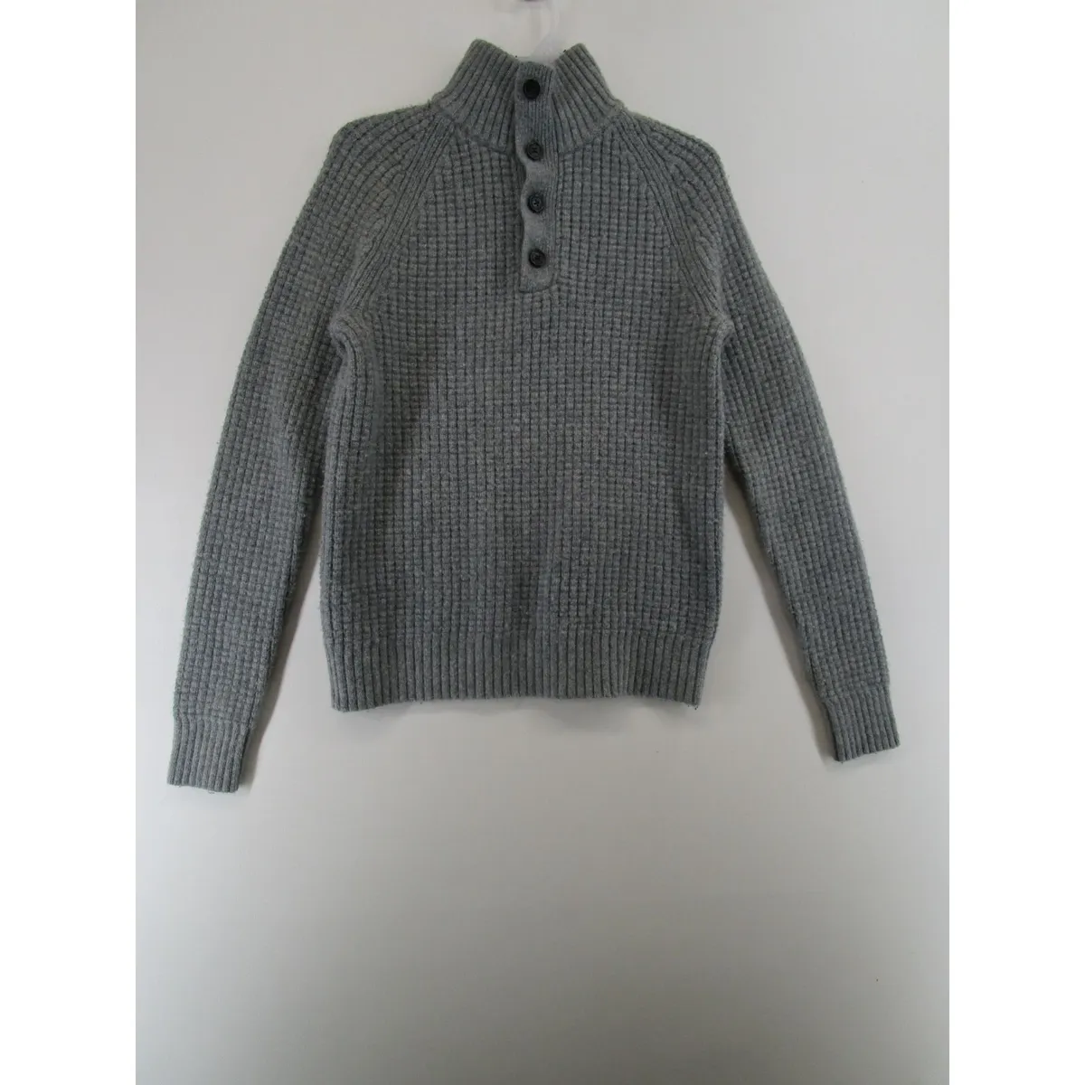 GAP Mens S Pullover Long Sleeve High Neck Waffle Knit Sweater Gray
