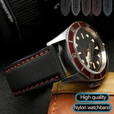 Watchband Nylon Leather Black Shield Canvas Fabric Strap Unisex 20mm 22mm 24mm