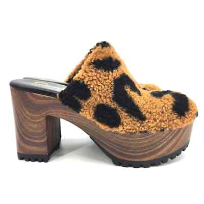 Jessica Simpson Tollia Clog Mules Faux Shearling Leopard Print