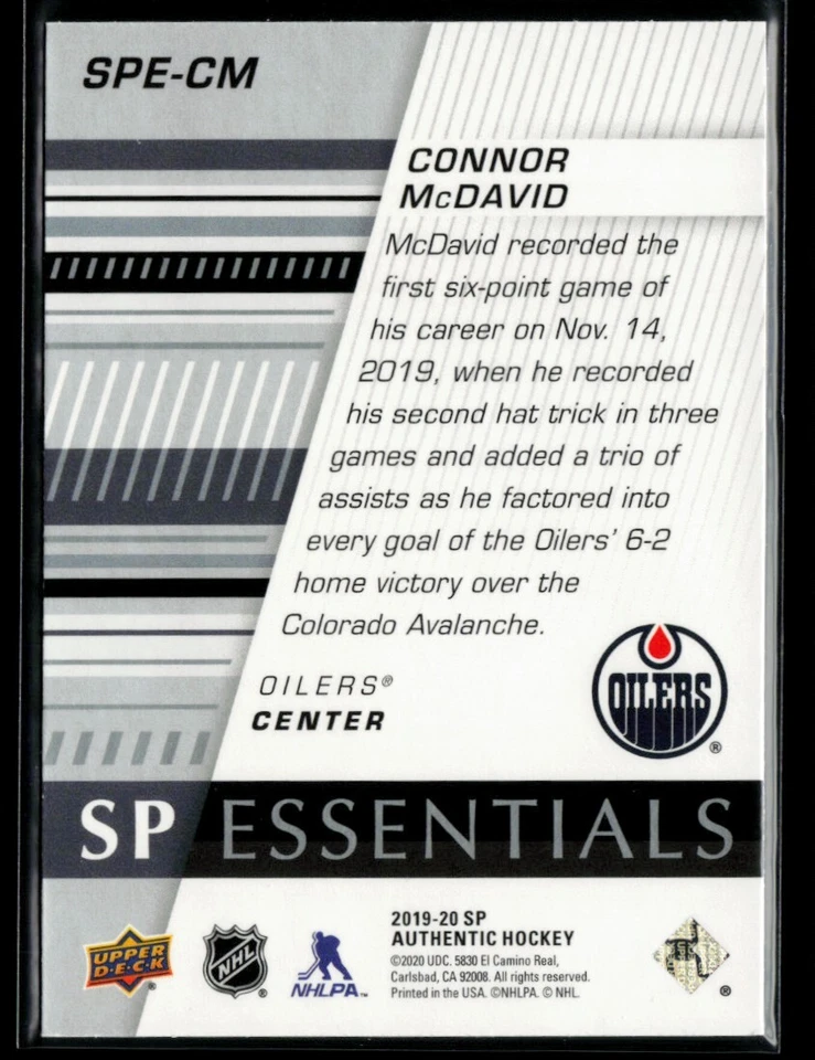 2019-20 SP Authentic SP ESsentials #SPE-CM Connor McDavid - Image 2 of 2