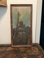 Antique Primitive Oil Painting On Board Framed