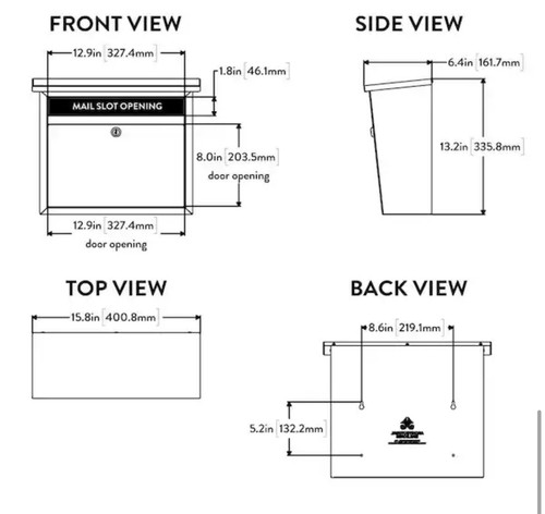 Maya™ Abschließbarer, Wandbriefkasten für außen, Metall Edelstahl Medium... - Bild 7 von 9