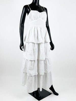 Francesca s White Summer Long Maxi Tiered Dress Women Size Medium