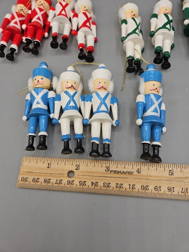 Vintage Wooden Ornaments Hand-painted Nutcrackers Lot 12 Figures Red Green Blue - Picture 6 of 11