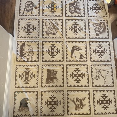 RARE Vintage Cranston VIP Native American Wildlife Fabric 63  x 53  20 Blocks