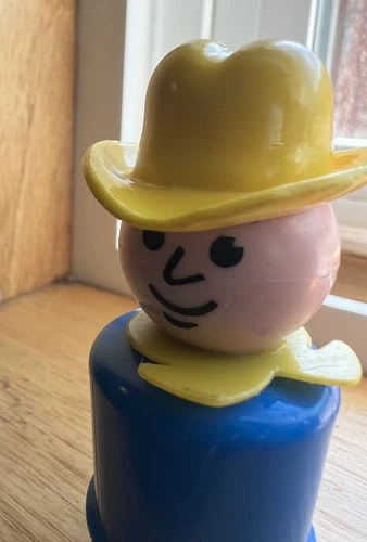 Vintage Fisher Price Little People Farmer Cowboy Dad with Yellow 10 Gallon Hat
