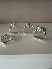 *Boxed* Vintage French Owl Serviette Napkin Ring Set Silver Plated in Basket