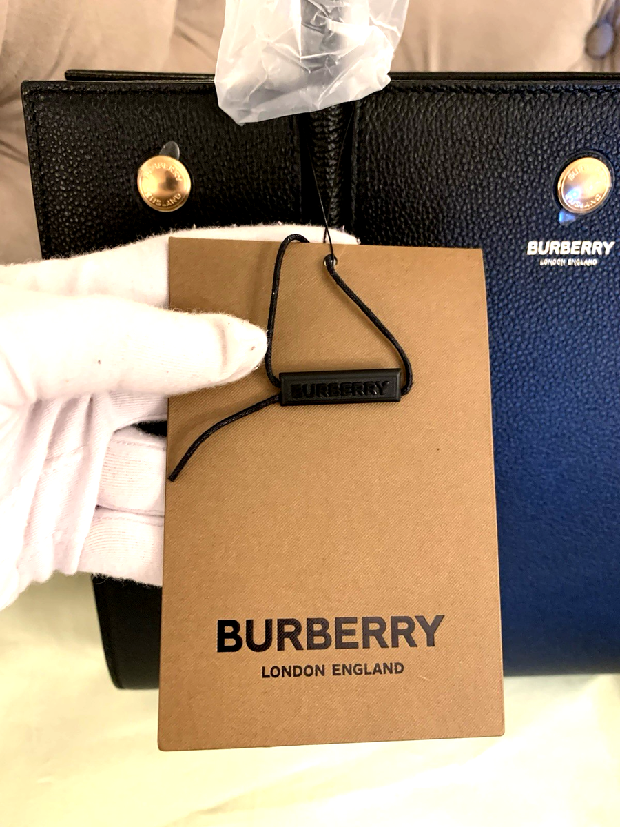 Burberry Small Title Logo Two Handle Leather Shoulder Bag Tote