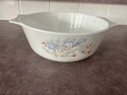 Vintage English Pyrex Blue Iris Milk Glass Casserole Dishes Bowl 9” Blue Flower