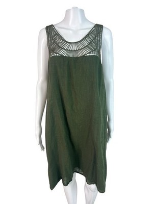 Merona Y2K Dress Size XL Women Green Cotton Boho Preppy Coastal Chic Cottagecore