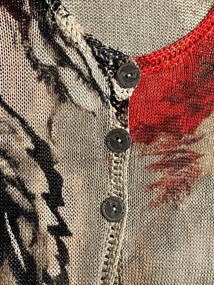 Cárdigan floral de malla transparente ZOZO L rojo/negro/blanco art-to-wear Y2K Foto 2 de 4