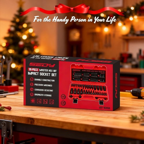 36-Piece Hex Bit Impact Socket Set with 4 Adapters - SAE & Metric Precision - Afbeelding 4 van 11