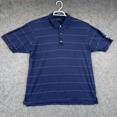 Bobby Jones Polo Shirt Mens Medium Blue Stripe Shadow Hawk Golf Cotton Knit