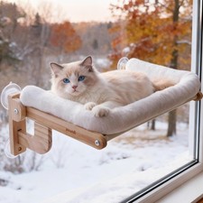 Foldable Cat Window Perch Cloud-Soft Cat Bed W/ Solid Wood Frame Strong Suction
