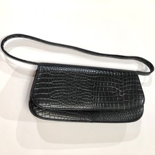 Vintage Faux Crocodile Leather Handbag Purse Black Minimalist Nine West Classic
