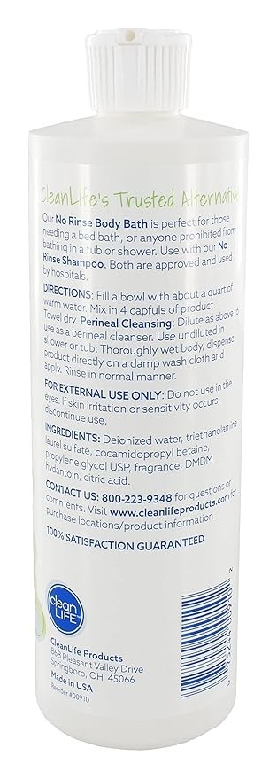 2 Pack Clean Life No Rinse Body Bath, Body Wash 16 Oz (473.1 ml) Each Fast Ship