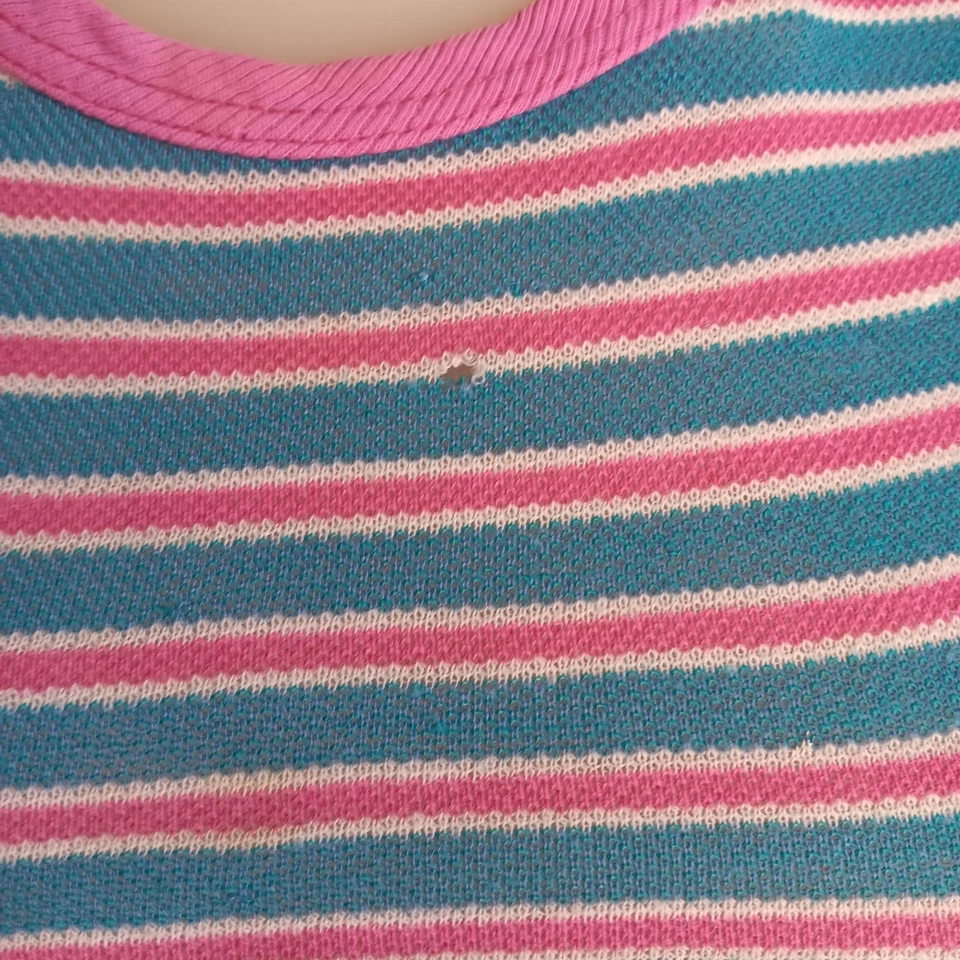 XXS Camiseta Vintage Punto Único Rayas Tejido Top Años 70 Niñas 12 Timbres Delgados Foto 3 de 4