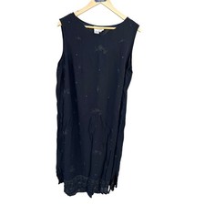 David Dart Women's 90s Casual Dress Floral Embroidered Beaded Black Size 3XL