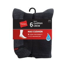 Hanes 6-Pack Crew Socks Mens Max Cushion FreshIQ Wicking Cool ComfortBlend 6-12